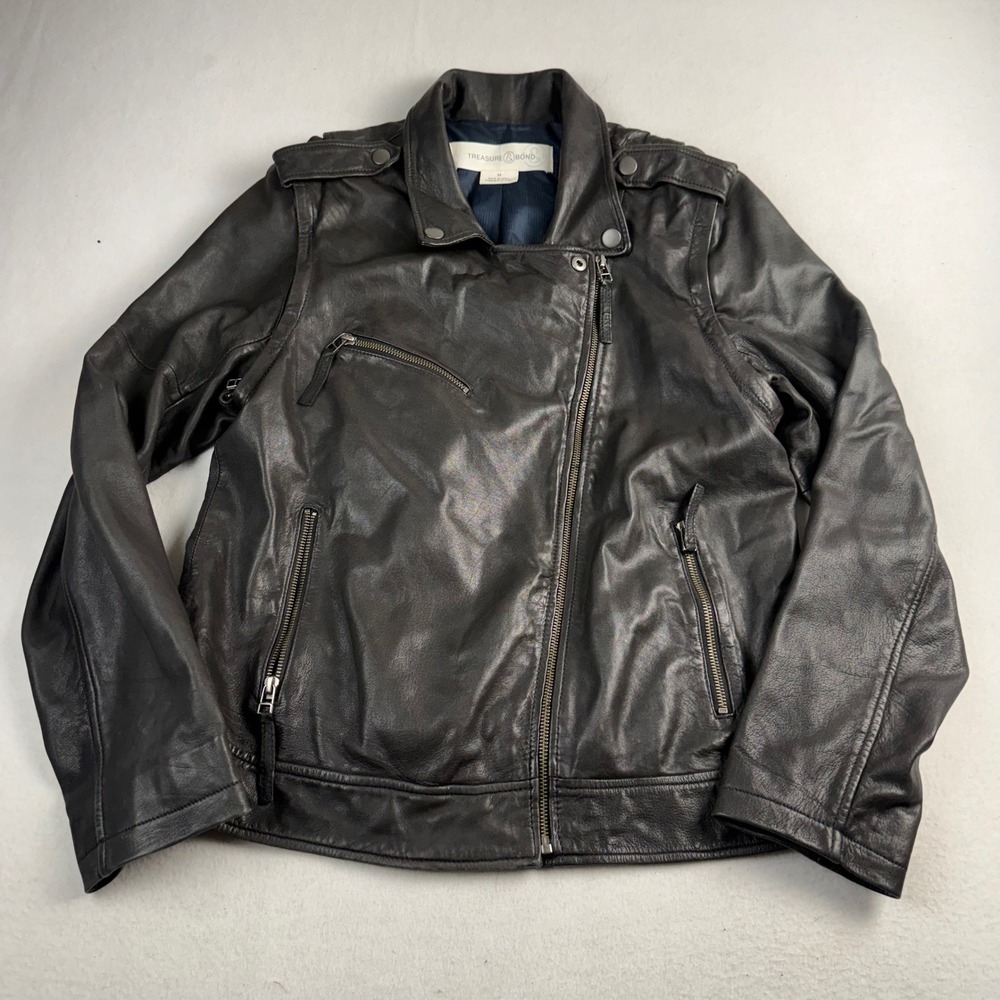 Treasure & Bond Womens Black Leather Moto Jacket Removable Sleeves‎ Vest Medium